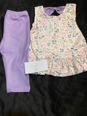 Girls Lavender Floral Bow Pajama Set